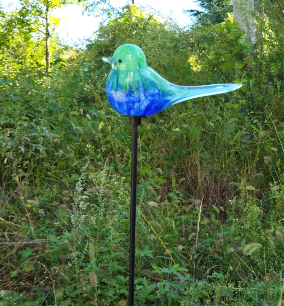 wholesale metal solar light glass garden sticks stakes with murano glass sculpture for outdoor decoration