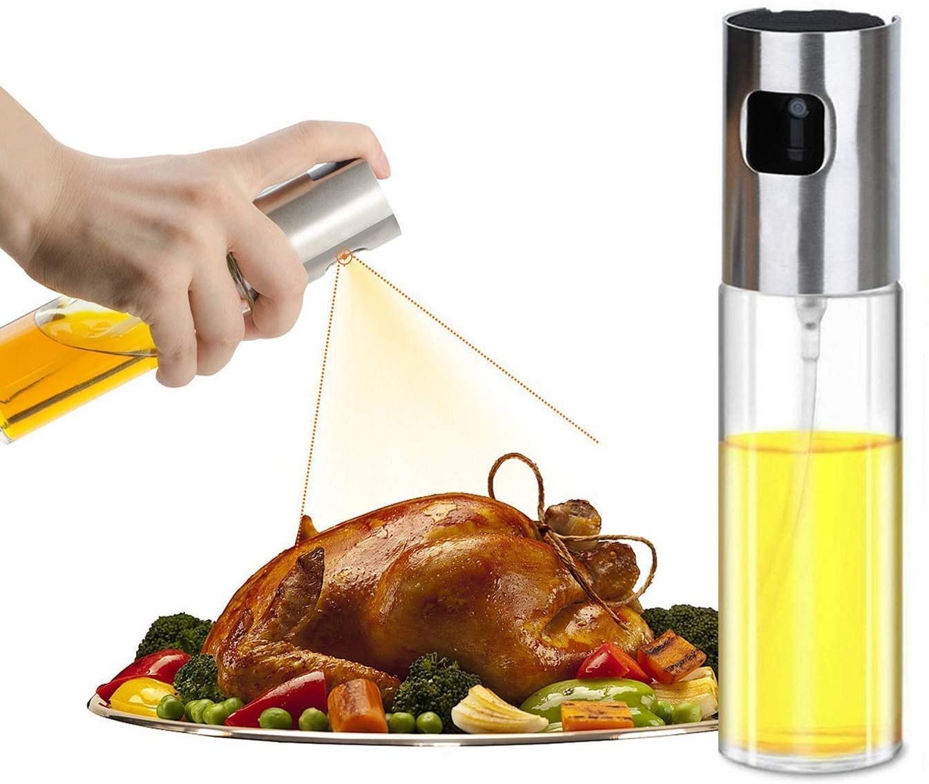 Kitchen Cooking Oil and Vinegar Dispenser Glass Bottle Set Stainless Steel lid Oil Vinegar Sprayer Dispenser