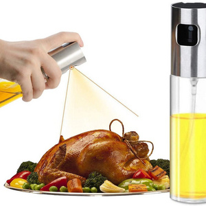 Kitchen Cooking Oil and Vinegar Dispenser Glass Bottle Set Stainless Steel lid Oil Vinegar Sprayer Dispenser