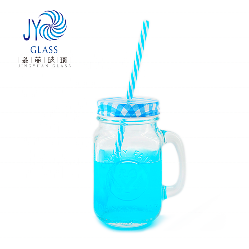 450ml glass mason jar with straw and colorful lid