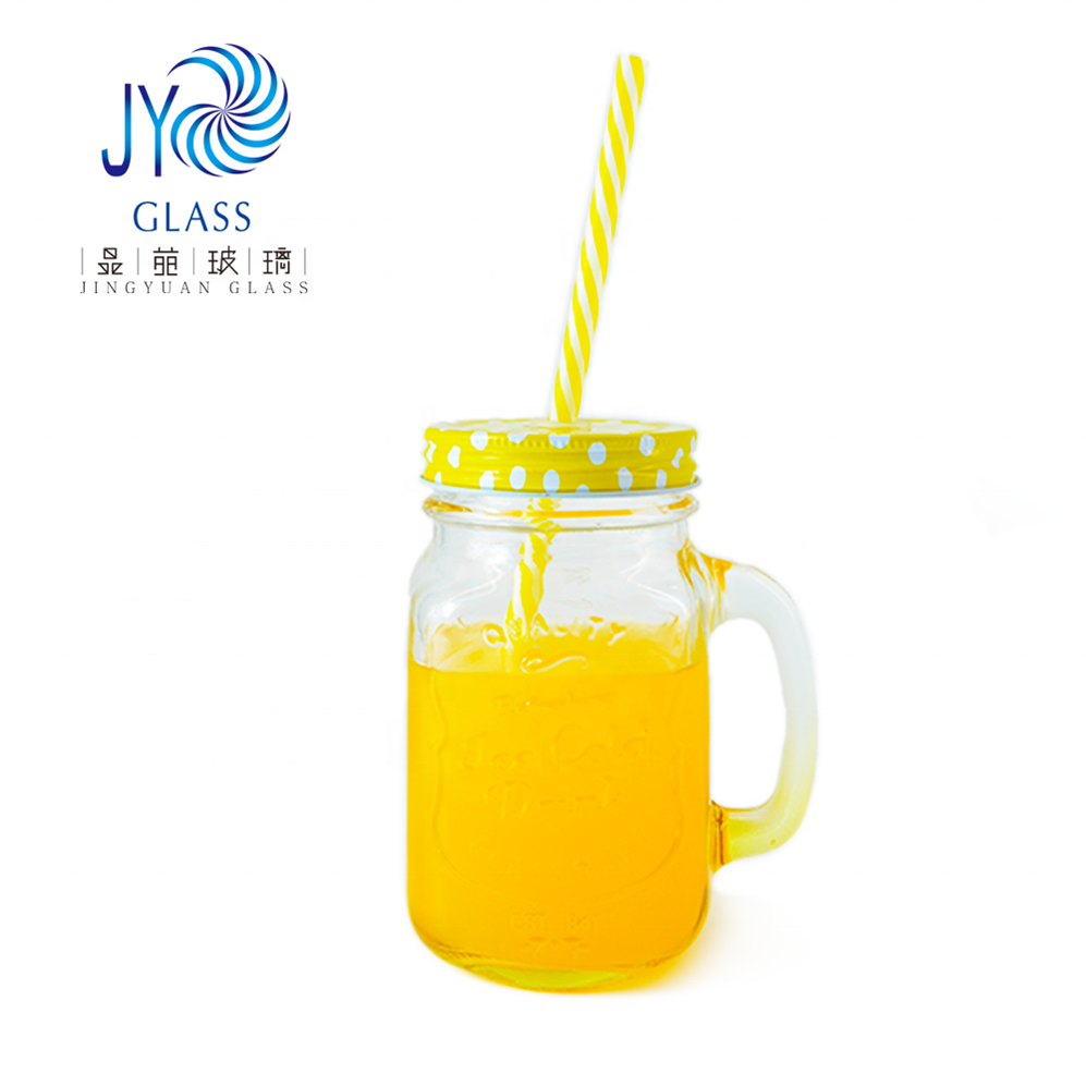 450ml glass mason jar with straw and colorful lid