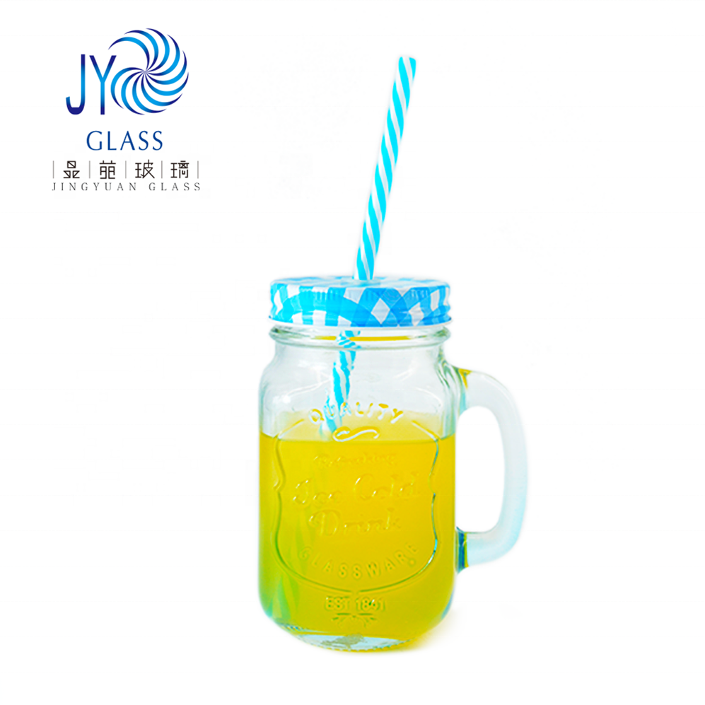 450ml glass mason jar with straw and colorful lid