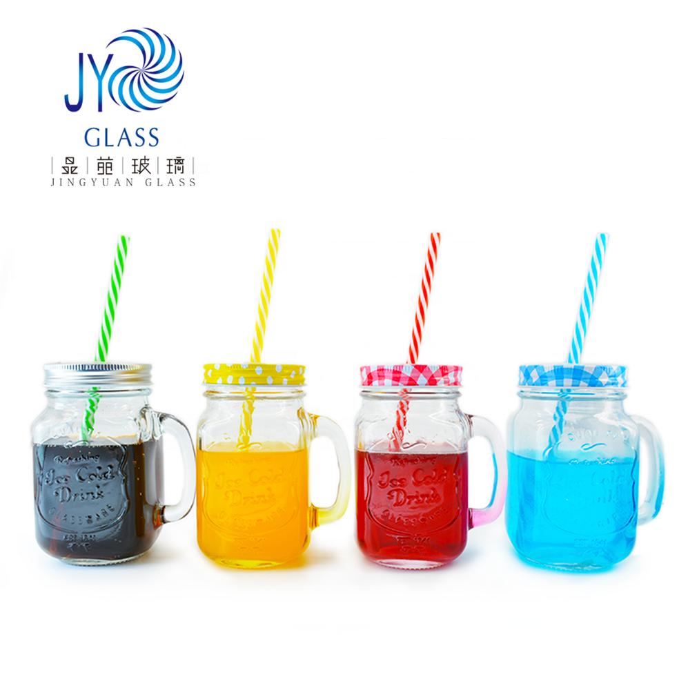 450ml glass mason jar with straw and colorful lid