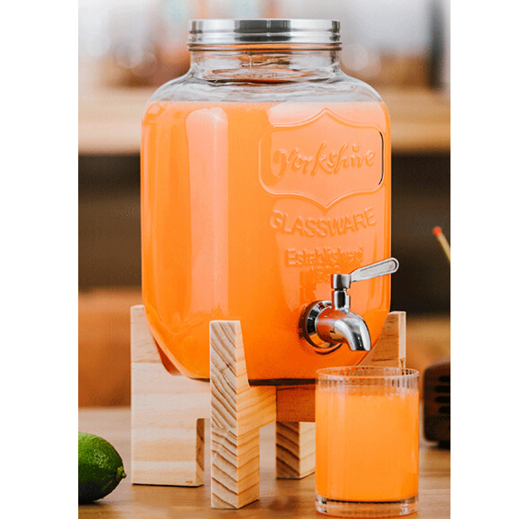 Airtight 3L 4L 5L 6L 8L Glass Beverage juicer Dispenser with Spigot lid and stand for Alcohol Ginseng Lemonade Tea Cold Water