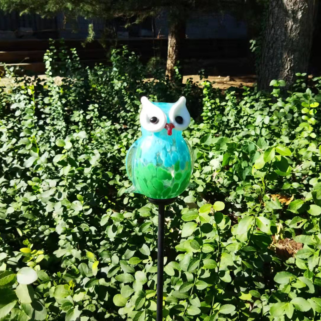 waterproof metal garden stakes decoration with murano glass animal sculpture solar light outdoor garden sticks