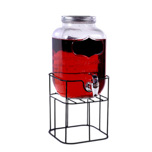 Airtight 3L 4L 5L 6L 8L Glass Beverage juicer Dispenser with Spigot lid and stand for Alcohol Ginseng Lemonade Tea Cold Water