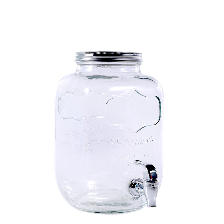 BBQ party use ice cold drink juice glass water dispenser jar with tap 1 gallon glass beverage dispenser