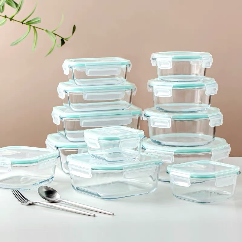 BPA Free High Borosilicate Glass Food Container Bowl round rectangle Glass Lunch Box with Locking Lid