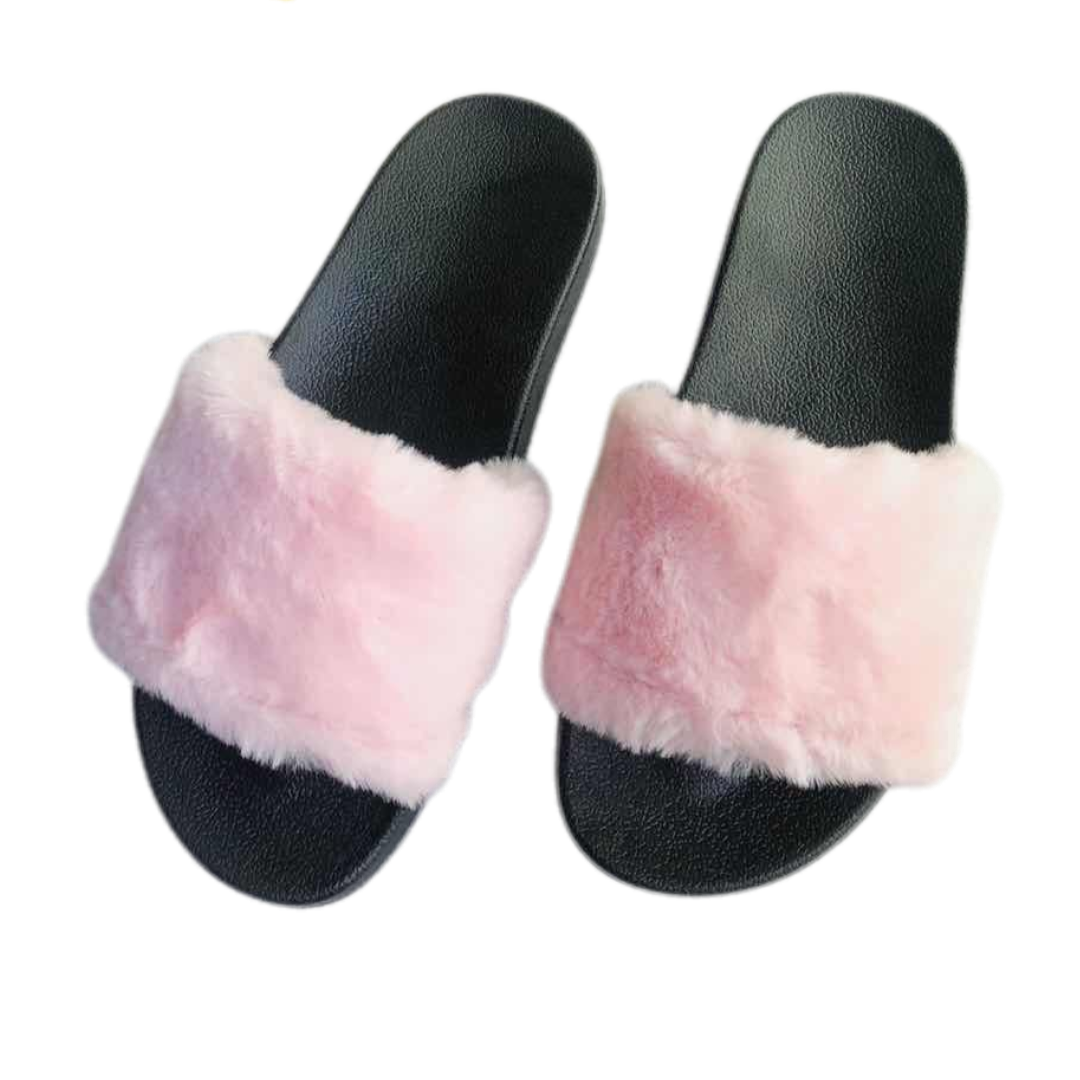 On Sale Cheap Fluffy Rainbow Furry Slides Real Fox Slippers Fur Heel Slipper