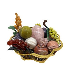 High end gold-plated natural jade fruit basket rose quartz peach amethyst grape jade fruits for home decoration