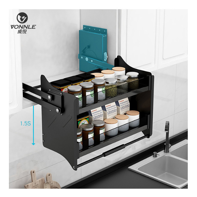 High Quality Soft Closing Adjustable Kitchen Lift Elevator Basket Kitchen Cabinet Pull Down Shelf Drawer Basket