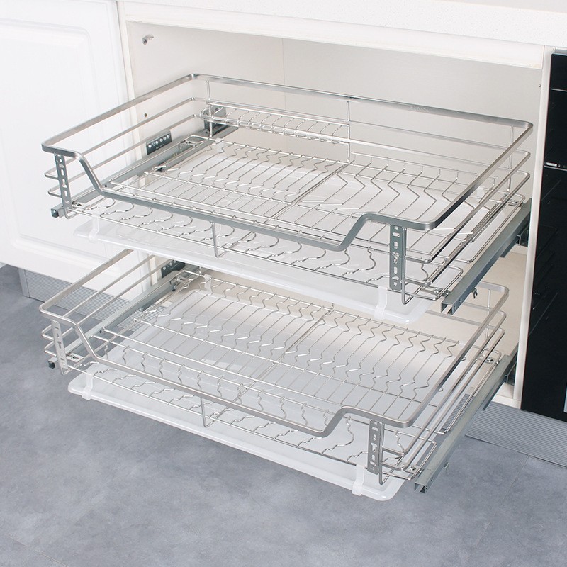 High quality Kitchen  Cabinet Drawer Organizer Stainless steel pull out sliding kitchen basket