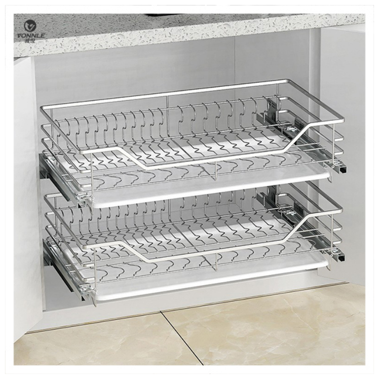 High quality Kitchen  Cabinet Drawer Organizer Stainless steel pull out sliding kitchen basket