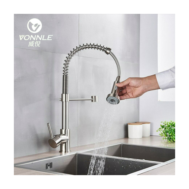 High quality pull-down flexible spring Commercial kitchen faucet  single handle single lever spring kitchen faucet