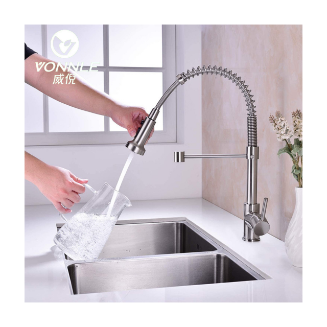 High quality pull-down flexible spring Commercial kitchen faucet  single handle single lever spring kitchen faucet