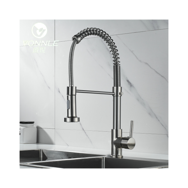 High quality pull-down flexible spring Commercial kitchen faucet  single handle single lever spring kitchen faucet