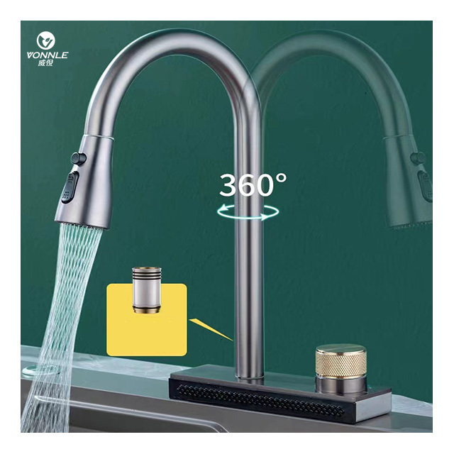 Modern home kitchen sink Waterfall faucet Stainless steel puller multifunctional table waterfall kitchen faucet