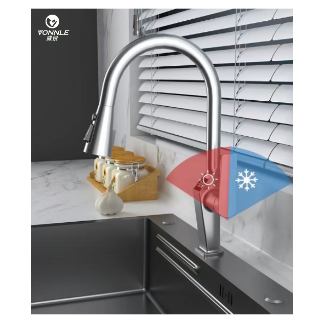 New Intelligent Kitchen Vegetable Cleaning Pull Waterfall Faucet Stainless Steel Sink Digital Display Faucet in Kitchen