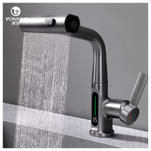 Chinese high quality modern smart bathroom pull out brass rotating faucet hot and cold water