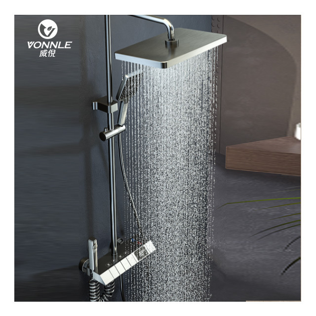 Modern Single Handle Black Bathroom Faucet Wall Mounted Brass Shower Faucet with Massage & Soft Spray Hot & Cold Mixer