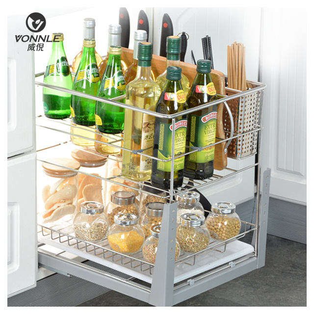 Kitchen Stainless Steel Storage Basket Metal Wire Drawers Storage Kitchen Pull Out Basket