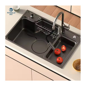 Single Bowl Kitchen Sink with Brushed Stainless Steel above Counter Faucet One-Hole Installation