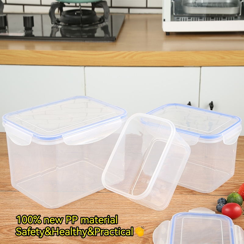 3pcs Rectangle Kitchen Food Storage Box Plastic Refrigerator Food Fresh Keeping Clear Airtight Food Container Set