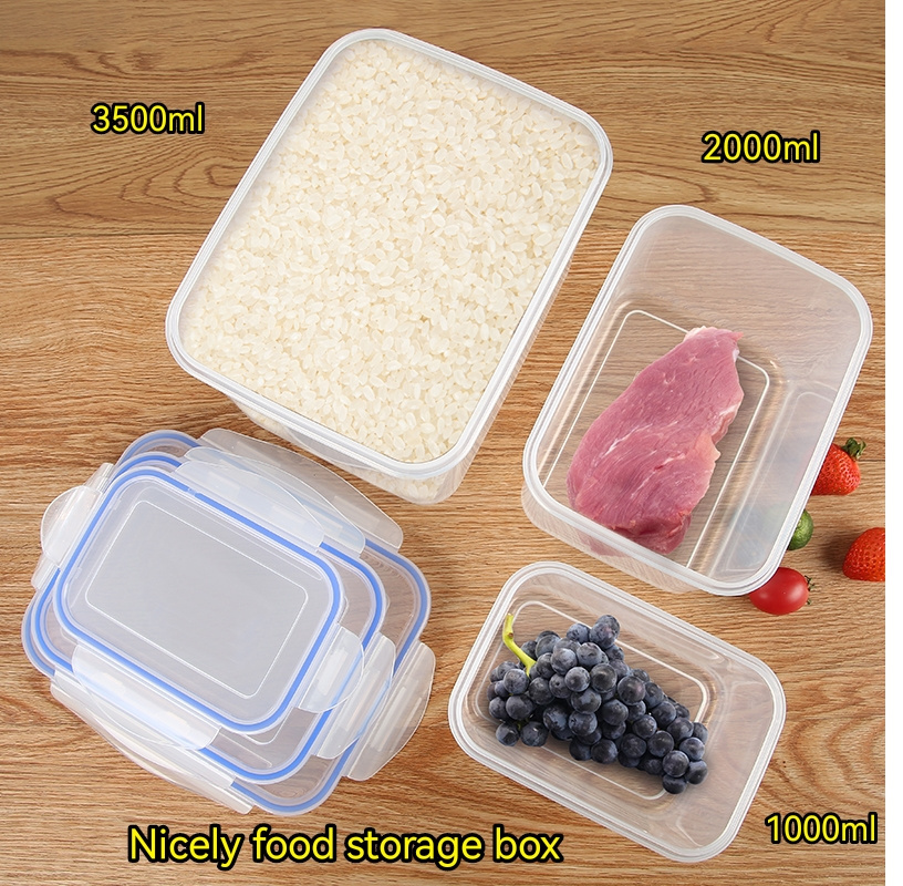 3pcs Rectangle Kitchen Food Storage Box Plastic Refrigerator Food Fresh Keeping Clear Airtight Food Container Set