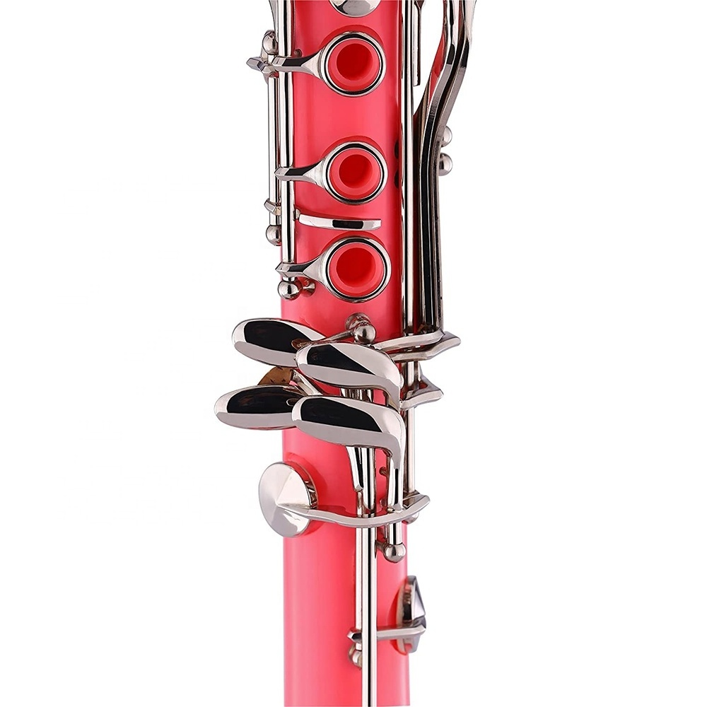 Body Pink Clarinet Leather Case Seasound Factory OEM Cheap Bb 17 Keys Plastic ABS Plastic Nickel Plated Engraved ABS Resin Red