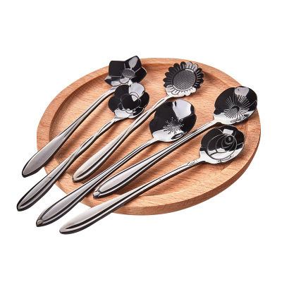 wholesale eco golden flower stainless steel gold tea coffee spoon