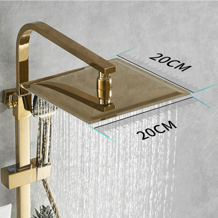 Gold Digital Shower Set Intelligent Brass Bathroom Faucet Hot Cold Waterfall Tap Rainfall Shower Set