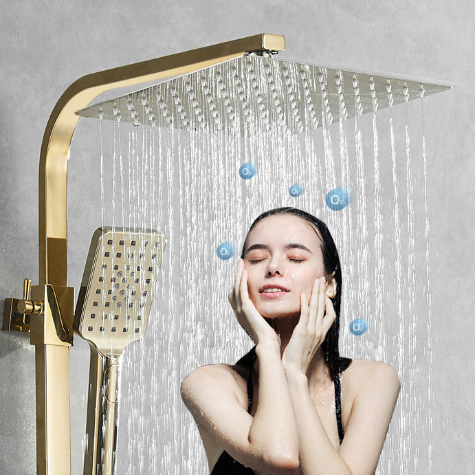 Gold Piano Digital Shower Set Intelligent Brass Bathroom Faucet Hot Cold Waterfall Tap Rainfall Shower Set