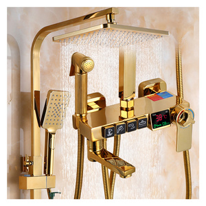 Gold Piano Digital Shower Set Intelligent Brass Bathroom Faucet Hot Cold Waterfall Tap Rainfall Shower Set