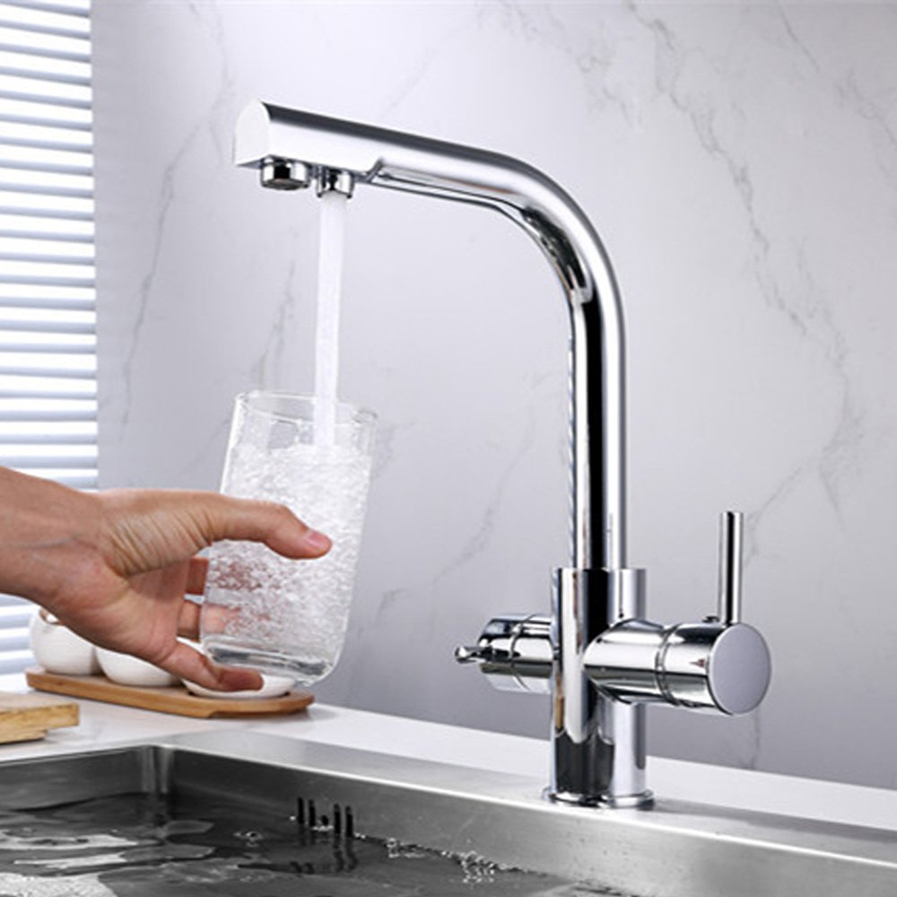 360 Degree Rotatable Deck Mount Brass Single Handle Kitchen Water Filter Purifier Drinking Water Tap Ro 3 Way Kitchen Faucet 1kg