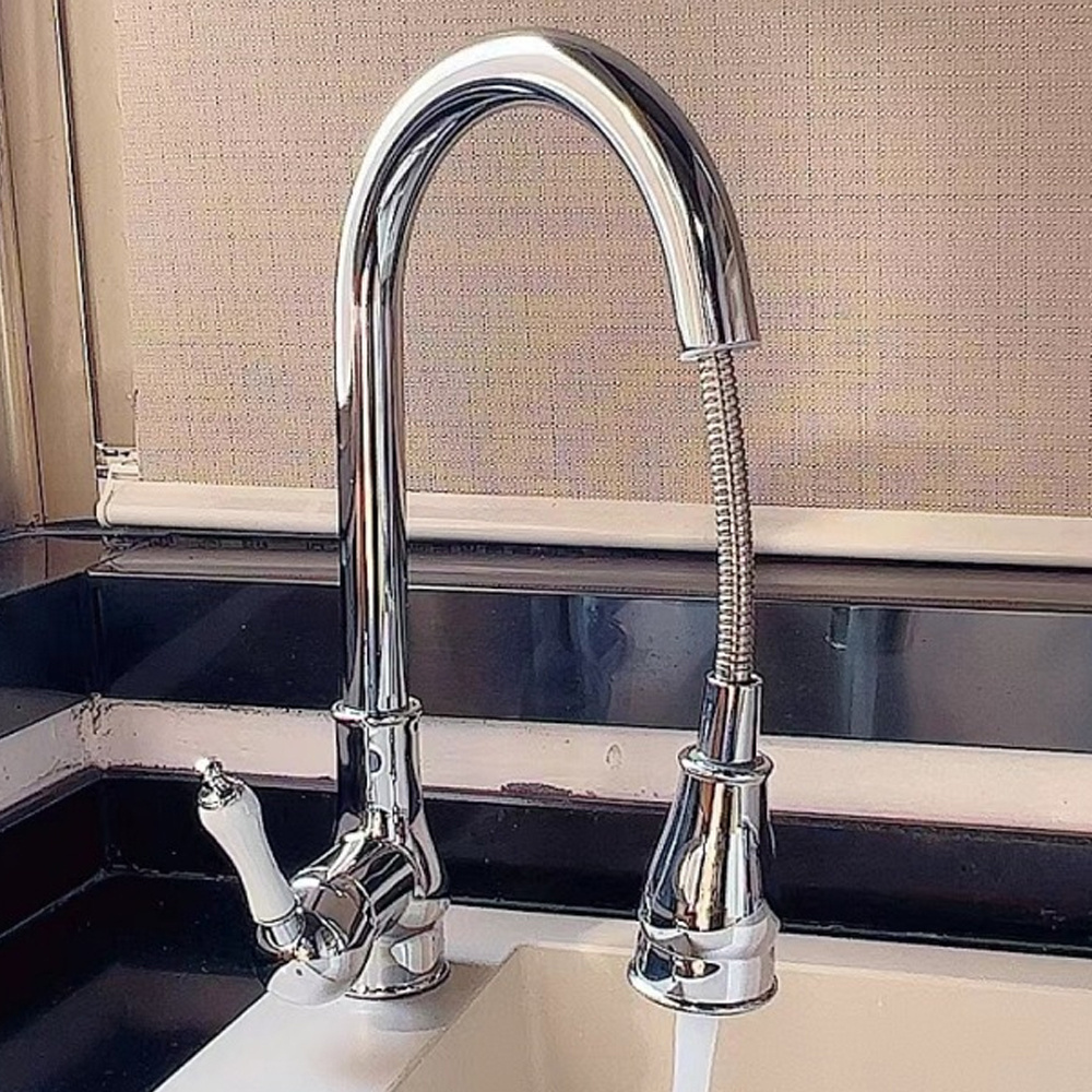 All copper gold kitchen Pull Out faucet  cold and hot sink  retro telescopic household faucet