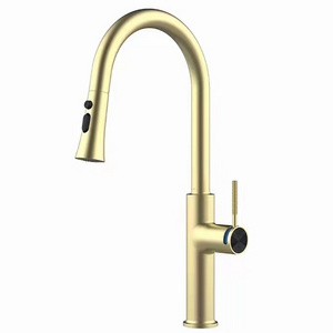 Black and gold Pull Out type cold and hot large bend faucet kitchen sink vegetable basin ash rotation anti splash  Faucet