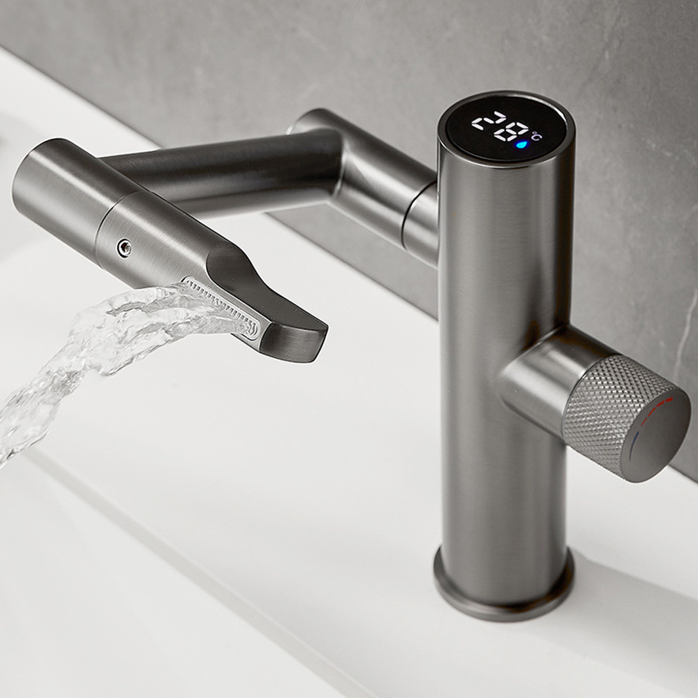 Modern and popular bathroom rotatable washbasin digital display faucet universal swing intelligent washbasin faucet