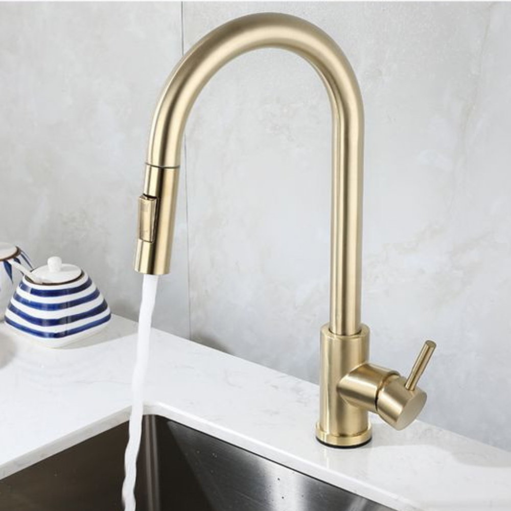 Stainless Steel 304 Smart Gold Water Faucet Tap Pull Down Touch Sensor Kitchen Faucet