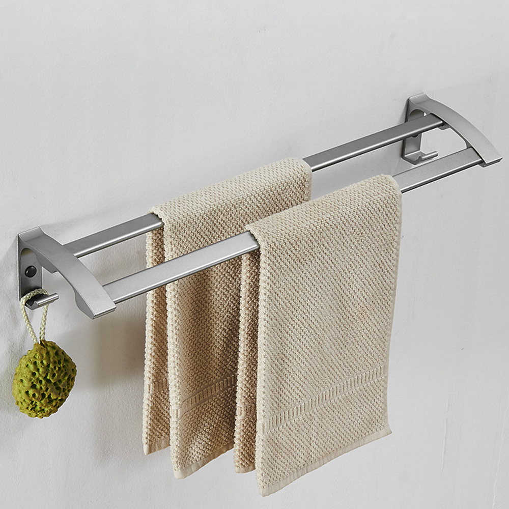 Stainless Steel Bathroom Towel Accessories Foldable Wall Mounted Towel Hanger Polished Towel Shelf With Clothes Hooks