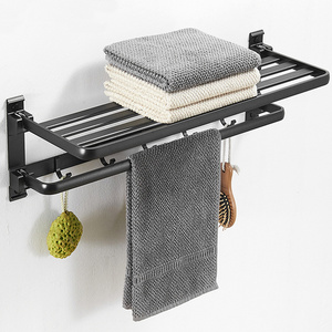 Stainless Steel Bathroom Towel Accessories Foldable Wall Mounted Towel Hanger Polished Towel Shelf With Clothes Hooks