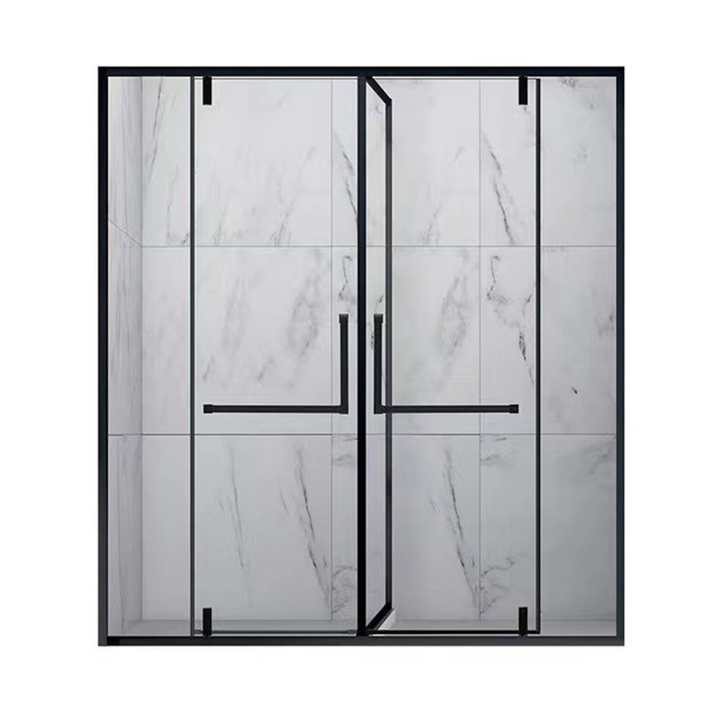 Easy Clean Matte Black Frame Frosted Square Shower Room Stall Kit Bathroom Tempered Glass Double Hinge Black Shower Door