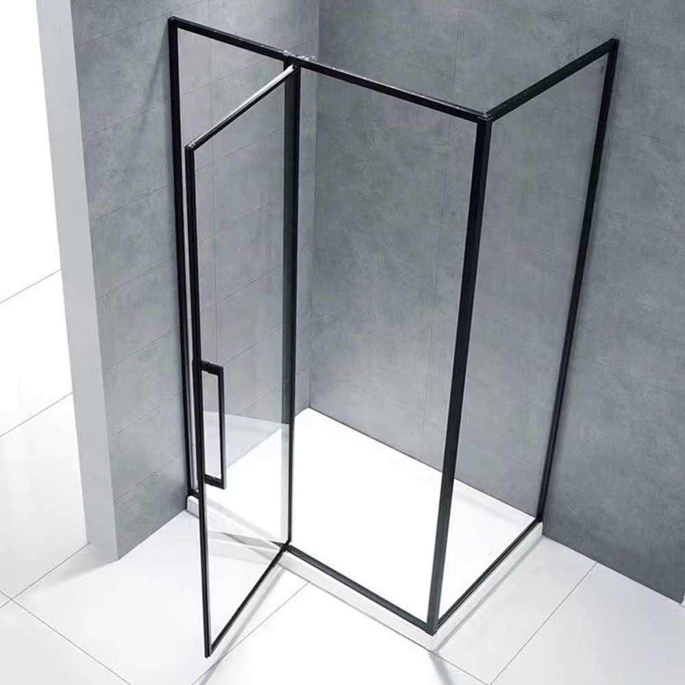 Easy Clean Matte Black Frame Frosted Square Shower Room Stall Kit Bathroom Tempered Glass Double Hinge Black Shower Door