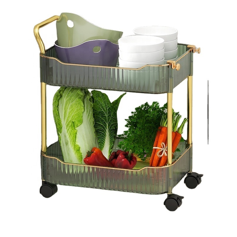 Storage Cart 2 Tier Household Organizer Mobile Shelving Unit Rolling Utility Cart Slide Out Organizer for Kitchen