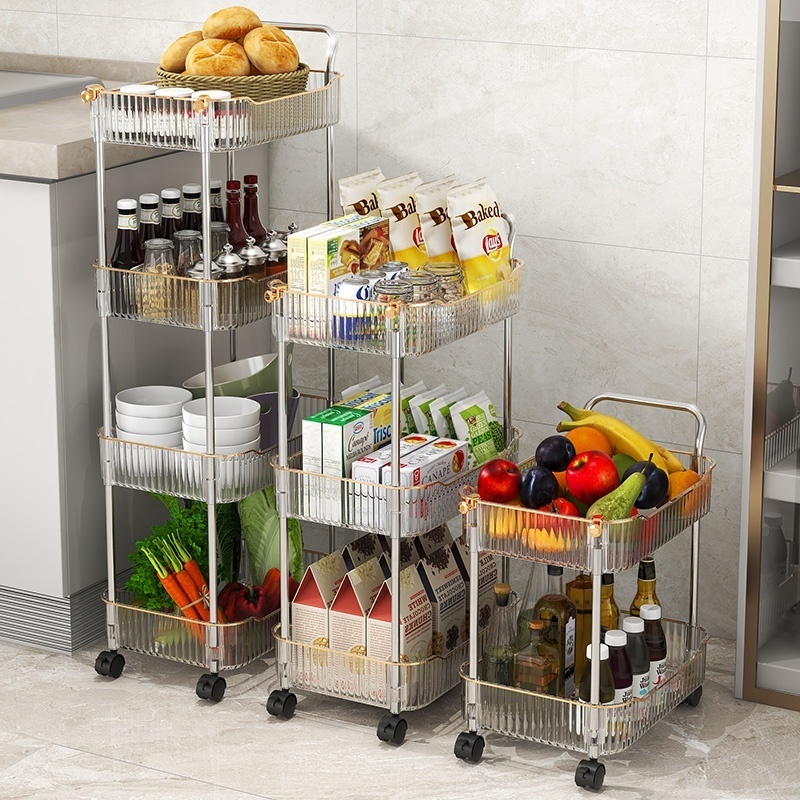 Storage Cart 2 Tier Household Organizer Mobile Shelving Unit Rolling Utility Cart Slide Out Organizer for Kitchen