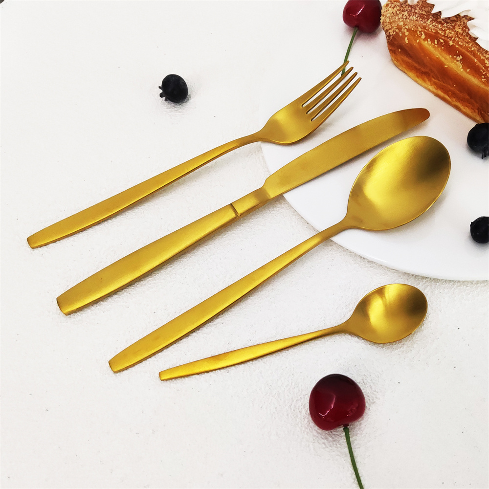 ODM/OEM Luxury 4pcs Stainless Steel 410 Wedding Golden Bulk Flatware and Silverware Knife Fork Spoon Black Gold Cutlery Set