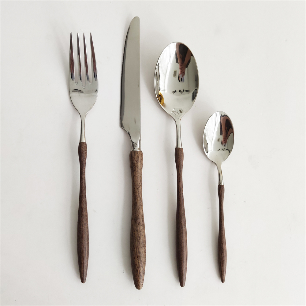 Wooden color Stainless steel spoon & fork & knife