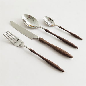 Wooden color Stainless steel spoon & fork & knife