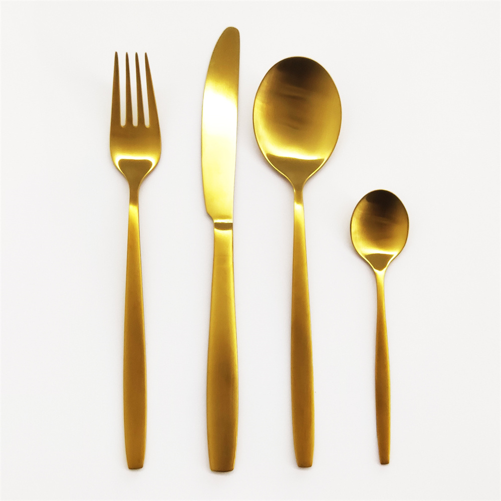 ODM/OEM Luxury 4pcs Stainless Steel 410 Wedding Golden Bulk Flatware and Silverware Knife Fork Spoon Black Gold Cutlery Set