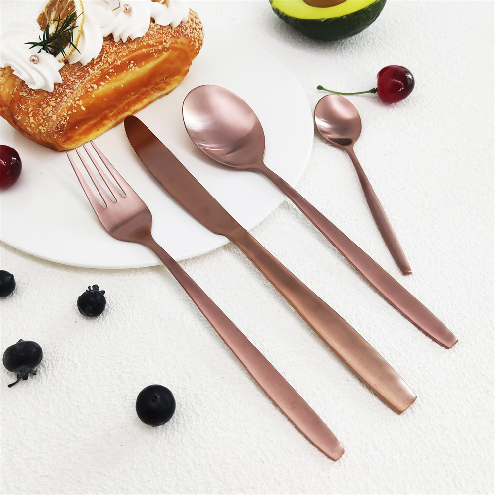 ODM/OEM Luxury 4pcs Stainless Steel 410 Wedding Golden Bulk Flatware and Silverware Knife Fork Spoon Black Gold Cutlery Set