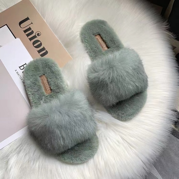 2021 Luxury and comfort fluffy slippers flat plush faux fur open toe slides, indoor bedroom house women fur slides